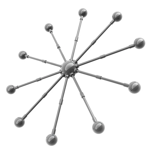 3 d レンダリングの銀の光沢のある分子構造 — ストック写真
