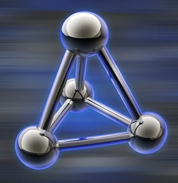 Простая стальная молекулярная структура на синем фоне 3D — стоковое фото