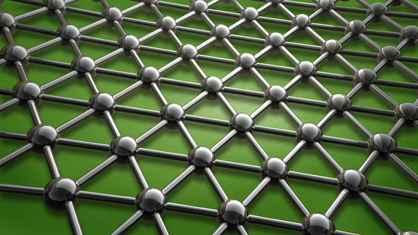 Semplice struttura molecolare in acciaio su sfondo verde 3D — Foto Stock