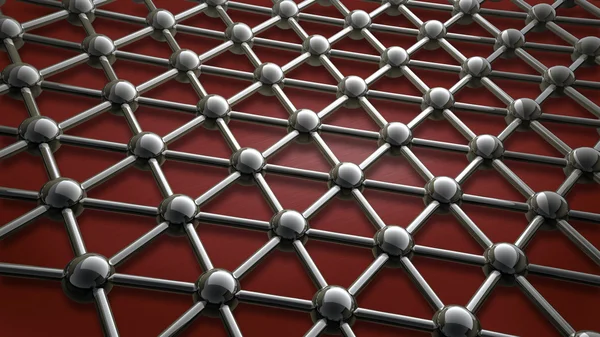 Estructura molecular de acero simple sobre fondo rojo 3D — Foto de Stock