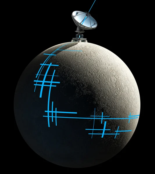 Luna con antena grande antena de antenas satelitales — Foto de Stock