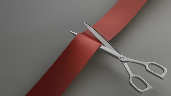 Scissors cut the red ribbon closeup. — Stock Photo, Image