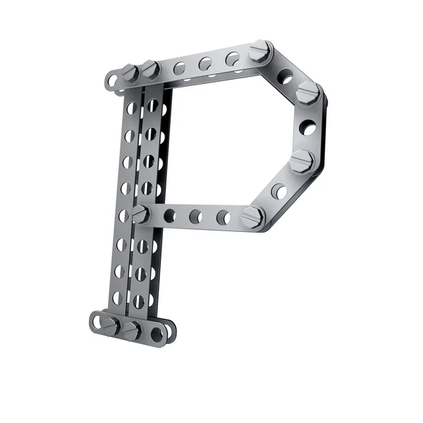 Metallic letter (P) with rivets and screws — Stock Photo, Image