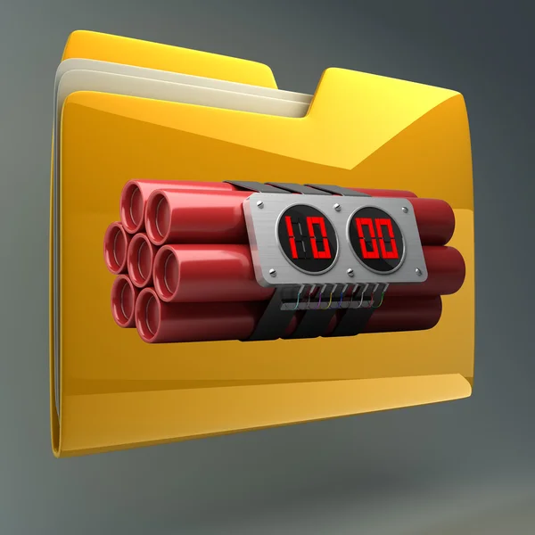Yellow folder with Explosives alarm clock — Stock Photo, Image