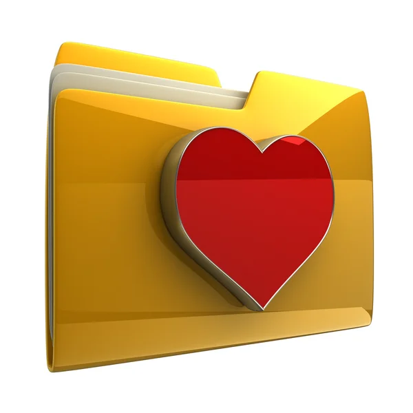 Желтая папка с красным сердцем — стоковое фото