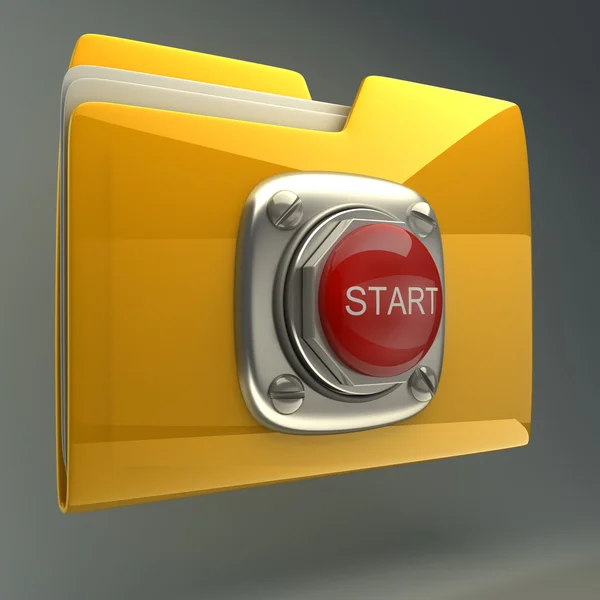 Yellow folder with Red START button — Stock Photo, Image