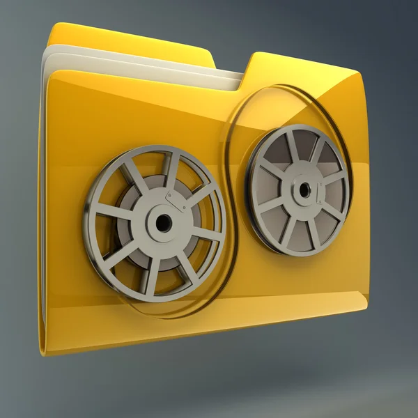 Yellow folder Cinema film roll icon — Stock Photo, Image