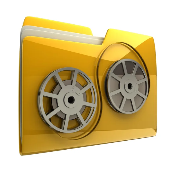 Yellow folder Cinema film roll icon — Stock Photo, Image