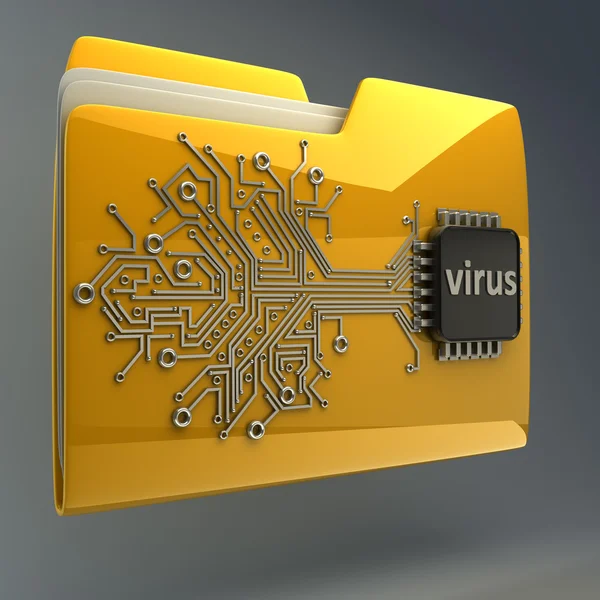3D sarı klasör bilgisayar mikroçip — Stok fotoğraf