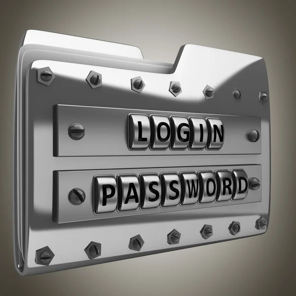 Metall mappikon med säkerhet lösenord högupplöst 3d render — Stockfoto