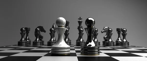 Black vs wihte chess pawn background 3d illustration. high resolution — Stock Photo, Image