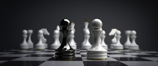 Black vs wihte chess pawn background 3d illustration. high resolution