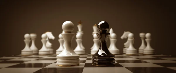 Black vs wihte chess pawn background 3d illustration. high resolution — Stock Photo, Image