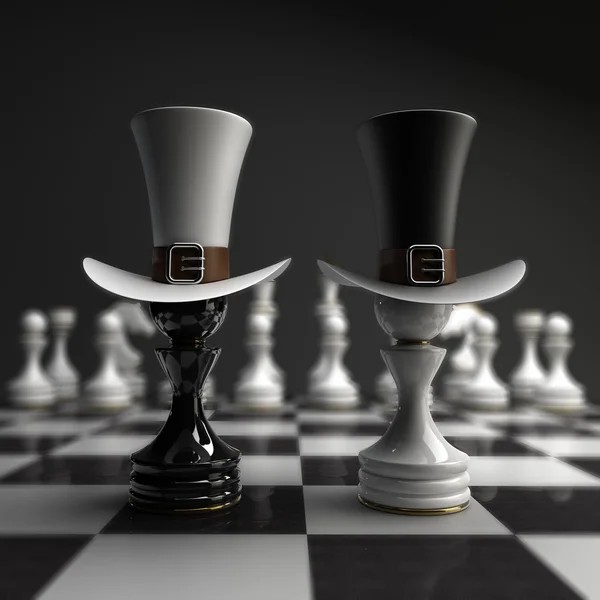 Negro vs wihte peón de ajedrez Aislado sobre fondo blanco. alta resolución —  Fotos de Stock