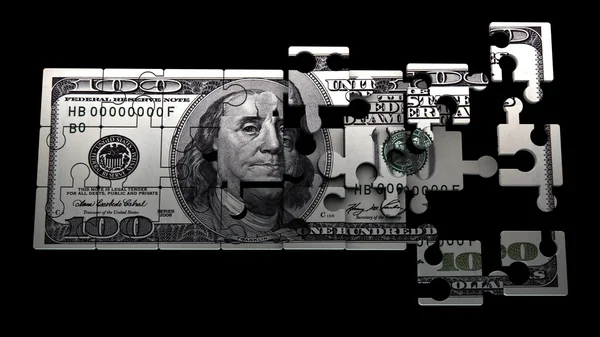 100 dollars le Puzzle. Image 3D haute résolution Créez votre argent . — Photo