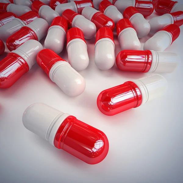 Muchas píldoras medicinales. Fondo de alta resolución 3d ilustración —  Fotos de Stock