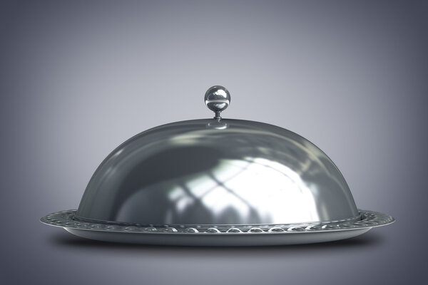 silver platter or cloche with space to place object 3d render