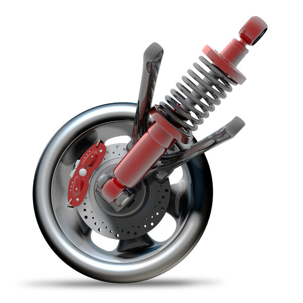 Wheel, shock absorber and brake pads.