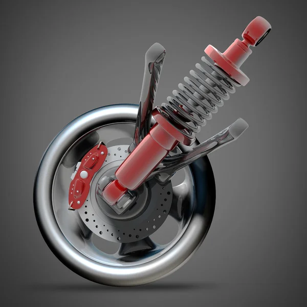 Wheel, shock absorber and brake pads. Stock Photo by ©ADDRicky 20328565