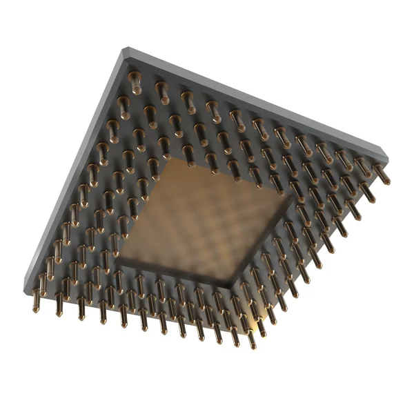 Parte posteriore di una scheda CPU con pin dorati — Foto Stock