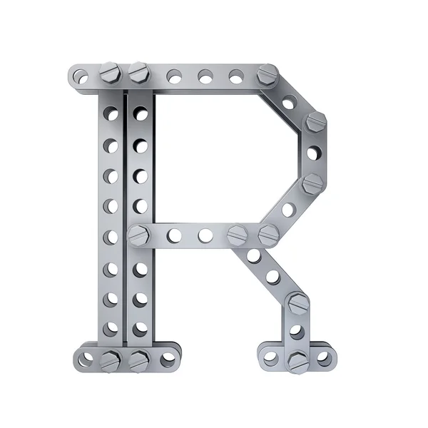 Металлическая буква (R) с заклепками и винтами — стоковое фото