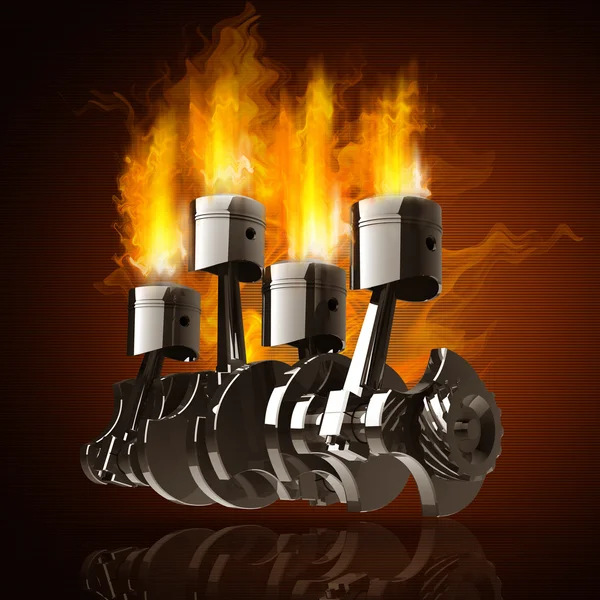 Pistons moteur et engrenage dans Fire — Photo