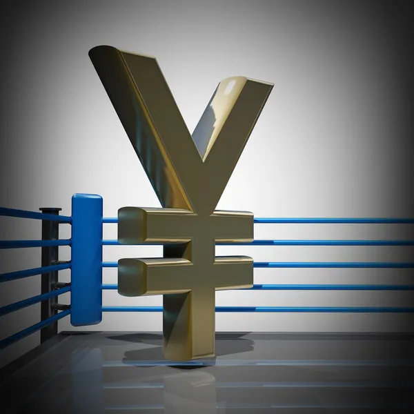 Boxing ring with Japanese yen symbol — Stock Photo, Image