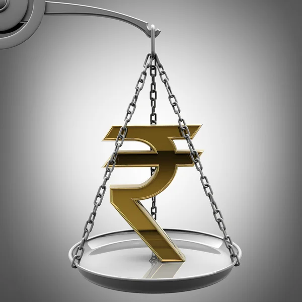 Scale with golden Indian rupee symbol — Stock Photo, Image
