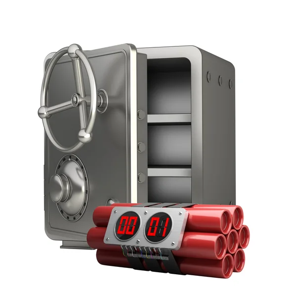 Steel bank safe with Explosives alarm clock — Stock Photo, Image