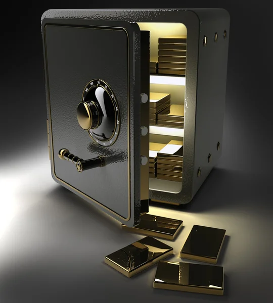 Opened safe with gold ingots — Stock Photo, Image