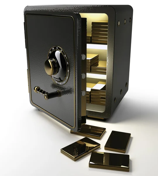 Opened safe with gold ingots — Stock Photo, Image