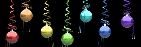 Christmas balls hanging with ribbons — Stock Photo, Image