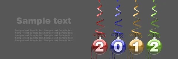 Kerstmis ballen 2012 opknoping met linten achtergrond — Stockfoto