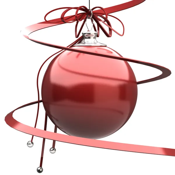 Christmas balls hanging with ribbons — Stock Photo, Image