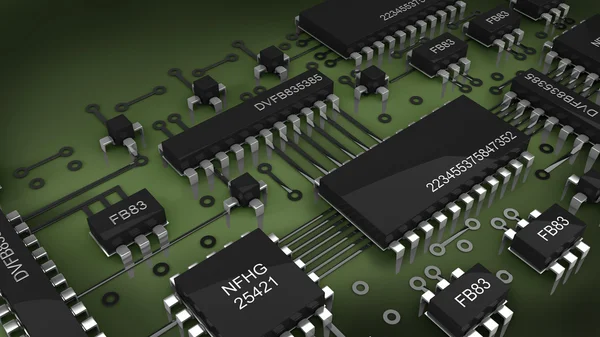 devre kartı. yüksek çözünürlükte 3d dijital olarak oluşturulan görüntü.