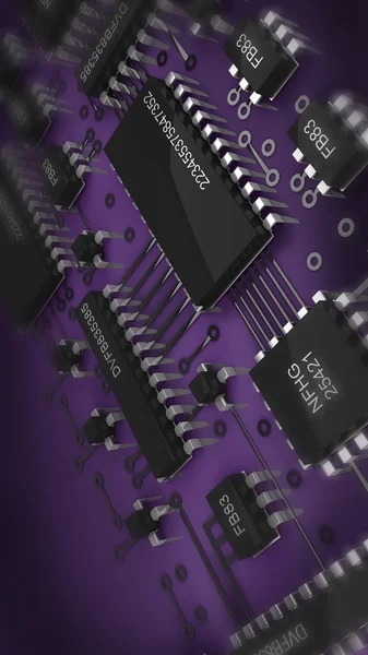 devre kartı. yüksek çözünürlükte 3d dijital olarak oluşturulan görüntü.