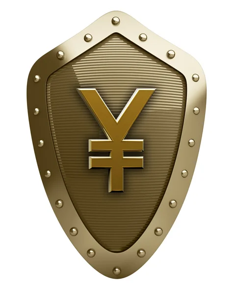 Gold shield with Japanese yen symbol — Stock Photo, Image