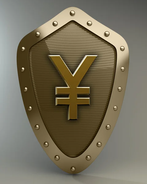 Gold shield with Japanese yen symbol — Stock Photo, Image