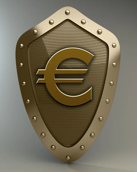 Gold shield with Euro — Stock Photo, Image
