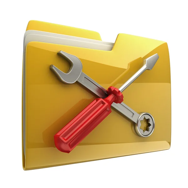 Yellow folder Screwdriver and Wrench icon — Stock Photo, Image