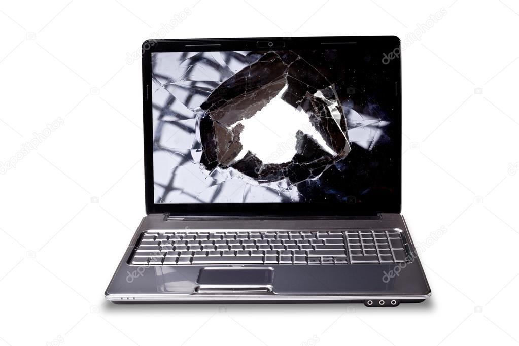 big laptop with broken screen