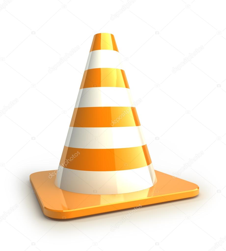Orange highway traffic cone with white stripes