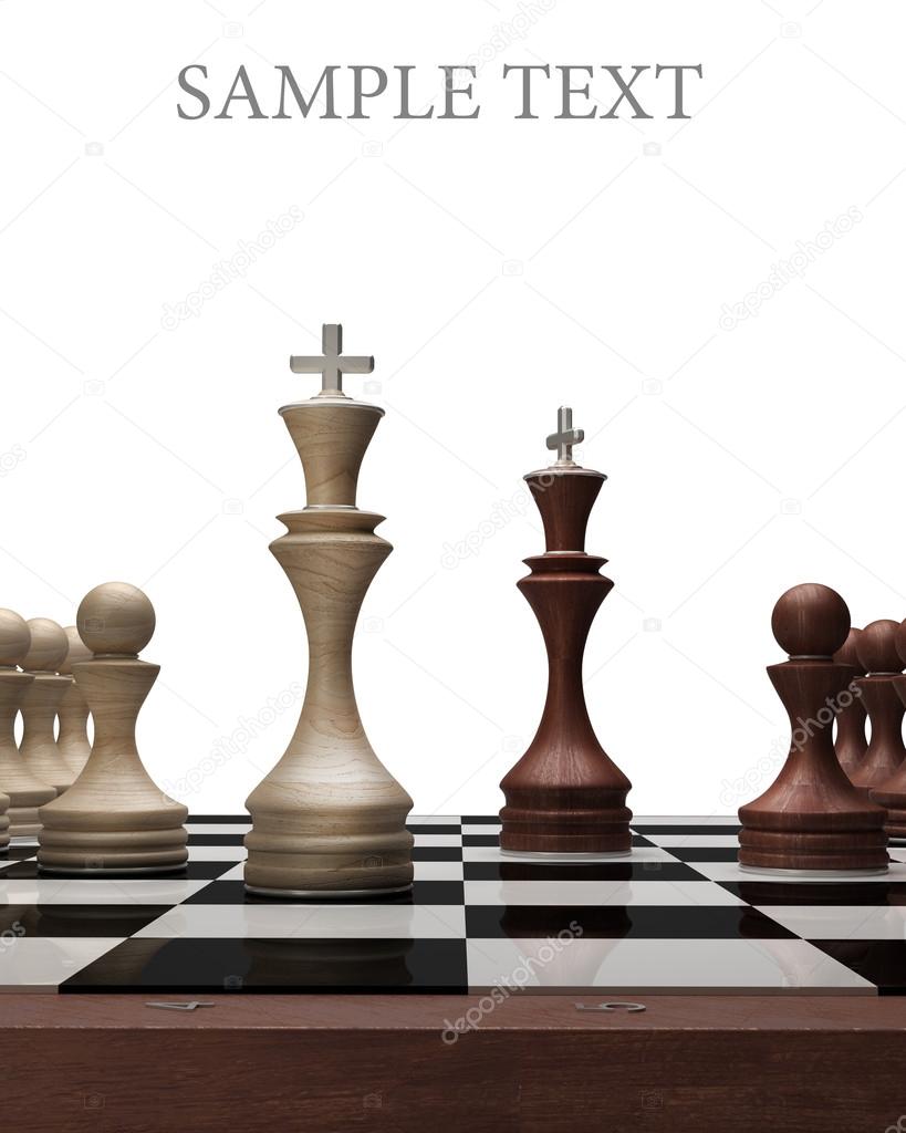 wooden Chess kings on a blackboard High resolution. 3D image