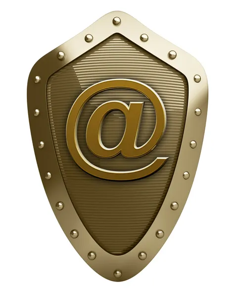 Gold shield with mail symbol — Stock Photo, Image