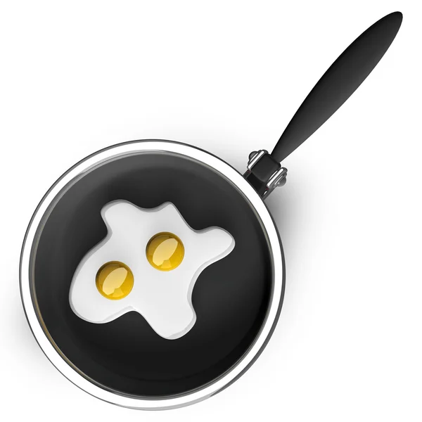 Frying pan with egg isolated on white background High resolution. 3D image — Stock Photo, Image