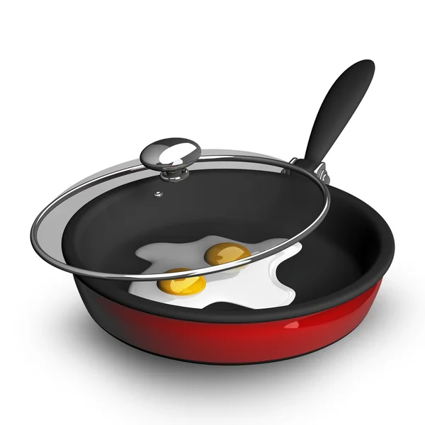Сковородка с яйцом изолированы на белом фоне Высокое разрешение. 3D изображение — стоковое фото