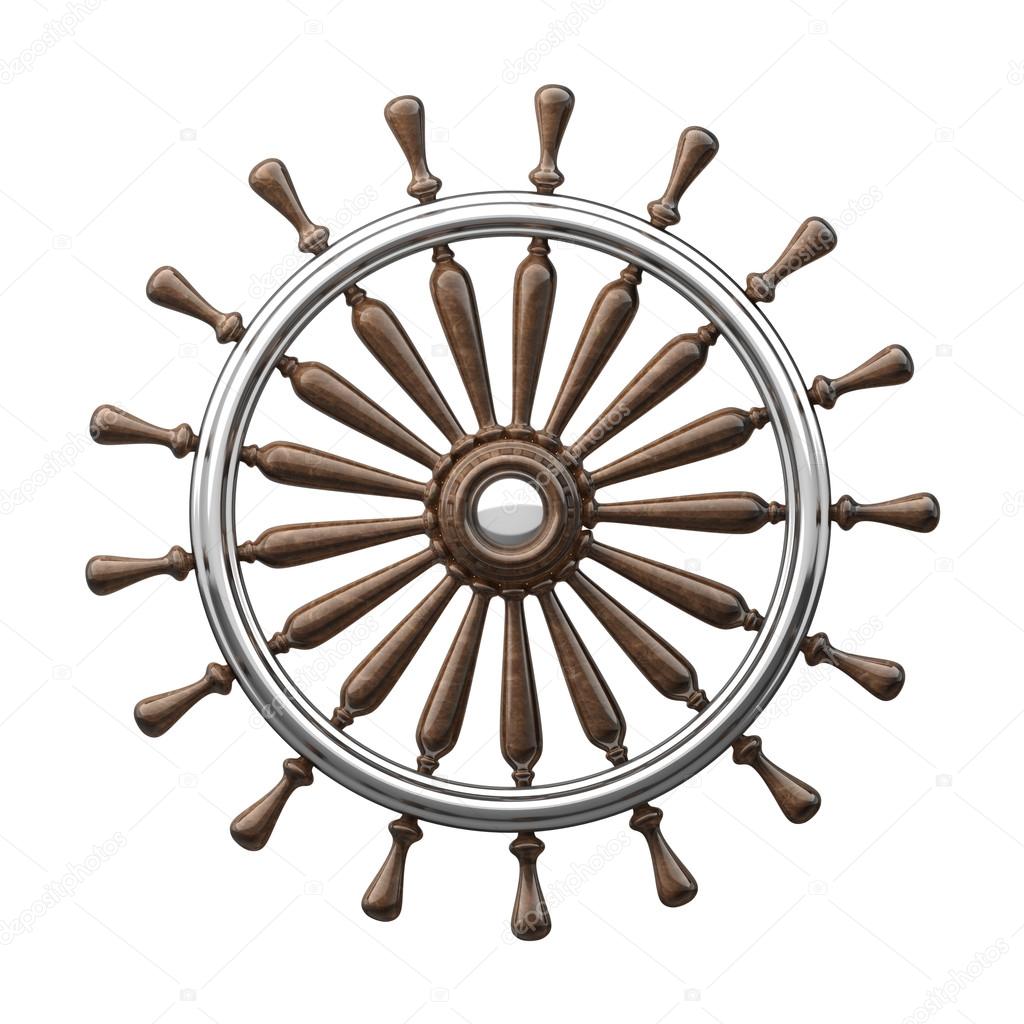 Brown wooden steering-wheel isolated on white background High resolution 3d render