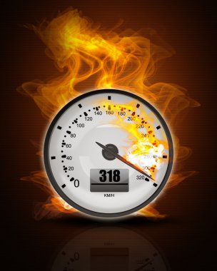 Speedometer in Fire Black Background. High resolution. 3D image clipart
