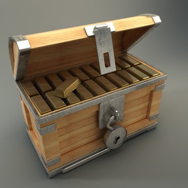 Altın dolu tahta sandık.