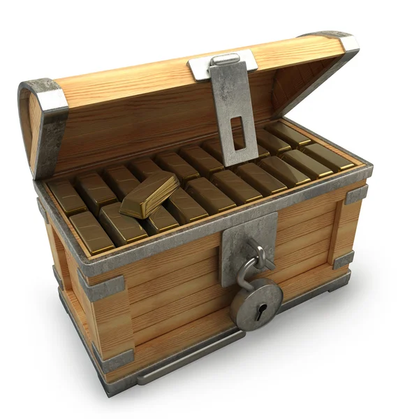 Wooden chest with gold — Stock Photo, Image